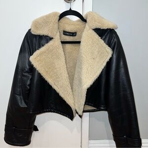 Lioness Black and Cream Faux Shearling Jacket
